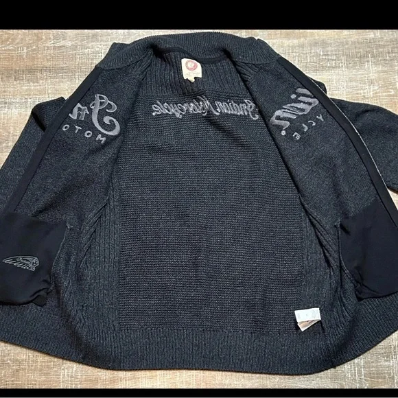 Indian Motorcycle Men's Large Full Zip Gray Knit Jacket Lucky Brand - Picture 12 of 15